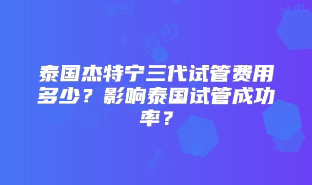 泰国杰特宁三代试管费用多少？影响泰国试管成功率？