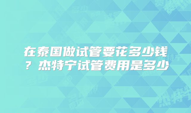 在泰国做试管要花多少钱？杰特宁试管费用是多少