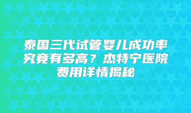 泰国三代试管婴儿成功率究竟有多高?杰特宁医院费用详情揭秘