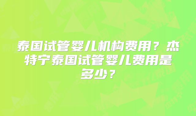 泰国试管婴儿机构费用?杰特宁泰国试管婴儿费用是多少?