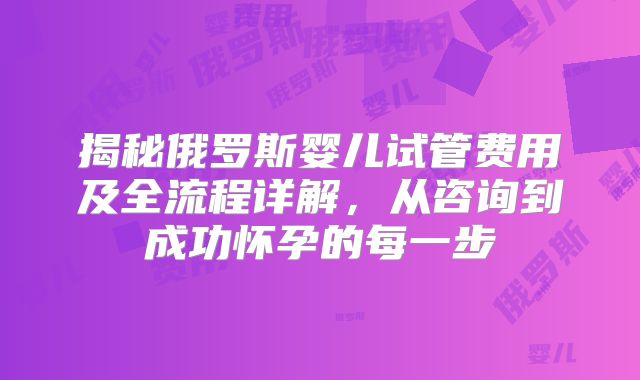 揭秘俄罗斯婴儿试管费用及全流程详解,从咨询到成功怀孕的每一步