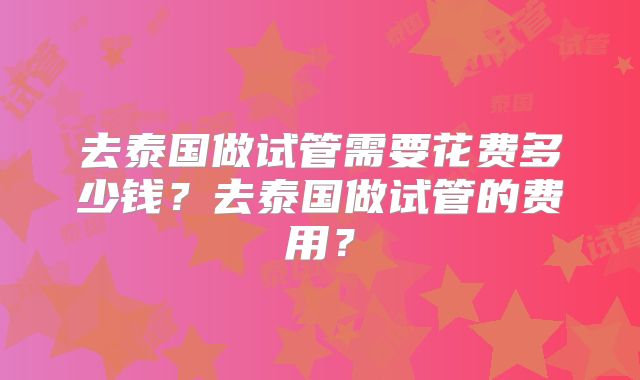 去泰国做试管需要花费多少钱?去泰国做试管的费用?