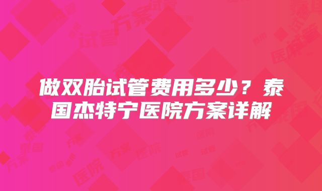 做双胎试管费用多少?泰国杰特宁医院方案详解