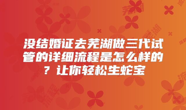 没结婚证去芜湖做三代试管的详细流程是怎么样的？让你轻松生蛇宝