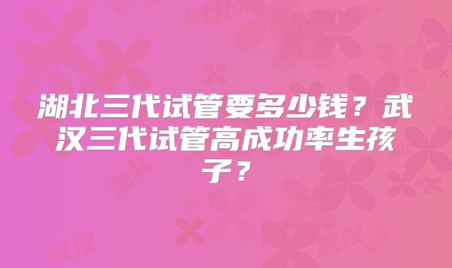 湖北三代试管要多少钱?武汉三代试管高成功率生孩子?