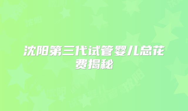 沈阳第三代试管婴儿总花费揭秘