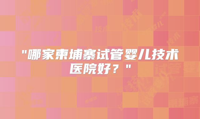 "哪家柬埔寨试管婴儿技术医院好？"