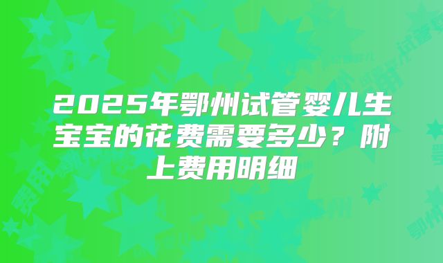 2025年鄂州试管婴儿生宝宝的花费需要多少?附上费用明细