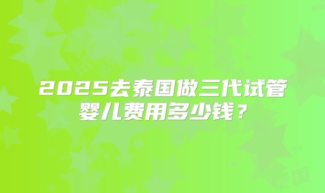 2025去泰国做三代试管婴儿费用多少钱？
