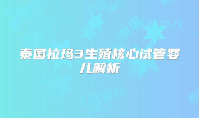 泰国拉玛3生殖核心试管婴儿解析