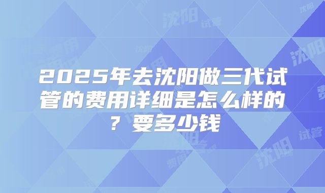 2025年去沈阳做三代试管的费用详细是怎么样的？要多少钱