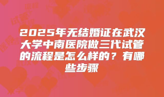 2025年无结婚证在武汉大学中南医院做三代试管的流程是怎么样的？有哪些步骤