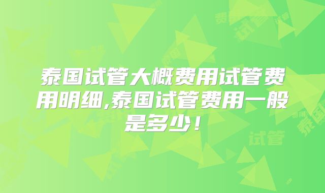 泰国试管大概费用试管费用明细,泰国试管费用一般是多少！