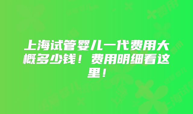 上海试管婴儿一代费用大概多少钱!费用明细看这里!