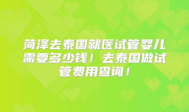 菏泽去泰国就医试管婴儿需要多少钱!去泰国做试管费用查询!