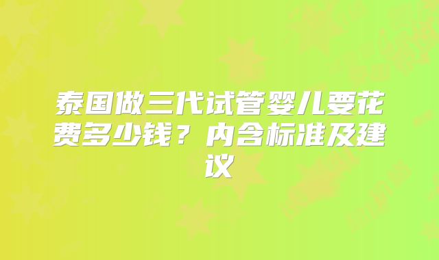 泰国做三代试管婴儿要花费多少钱？内含标准及建议