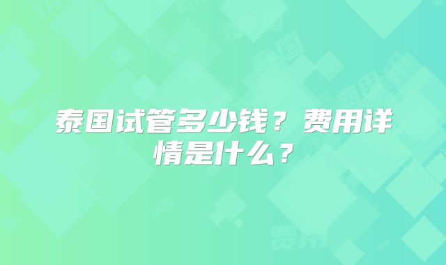 泰国试管多少钱？费用详情是什么？