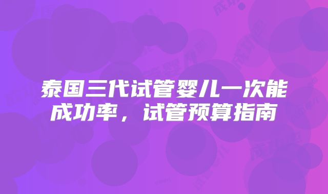 泰国三代试管婴儿一次能成功率,试管预算指南