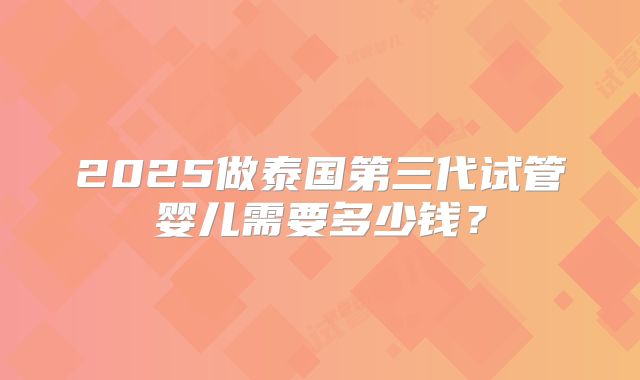 2025做泰国第三代试管婴儿需要多少钱？