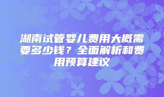 湖南试管婴儿费用大概需要多少钱?全面解析和费用预算建议