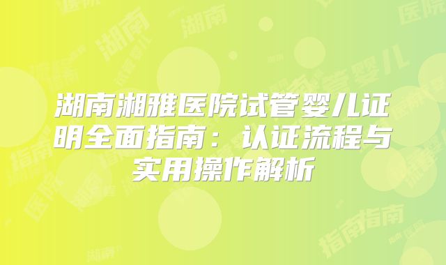 湖南湘雅医院试管婴儿证明全面指南：认证流程与实用操作解析