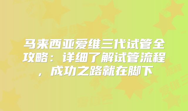 马来西亚爱维三代试管全攻略：详细了解试管流程，成功之路就在脚下