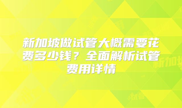 新加坡做试管大概需要花费多少钱？全面解析试管费用详情