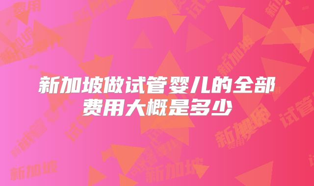 新加坡做试管婴儿的全部费用大概是多少