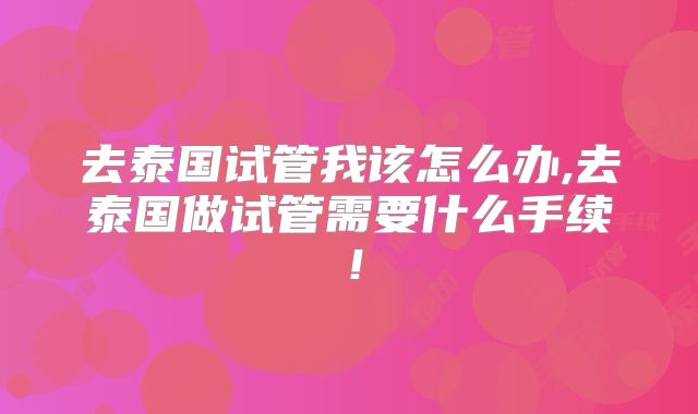 去泰国试管我该怎么办,去泰国做试管需要什么手续！