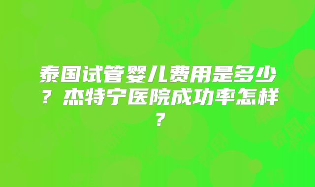 泰国试管婴儿费用是多少？杰特宁医院成功率怎样？