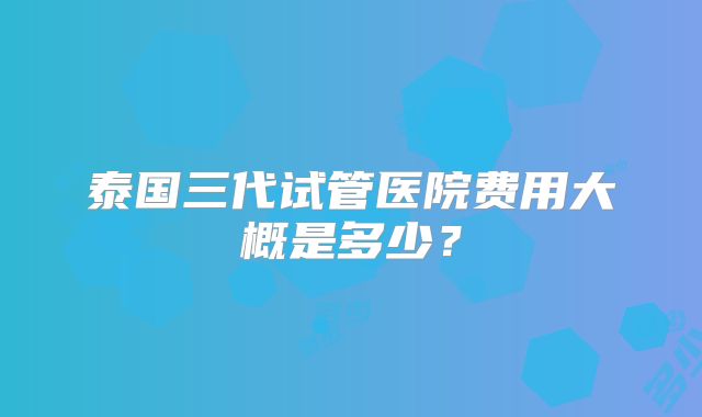 泰国三代试管医院费用大概是多少？
