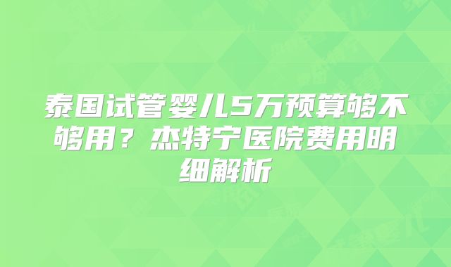 泰国试管婴儿5万预算够不够用?杰特宁医院费用明细解析