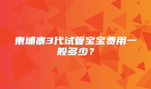 柬埔寨3代试管宝宝费用一般多少？