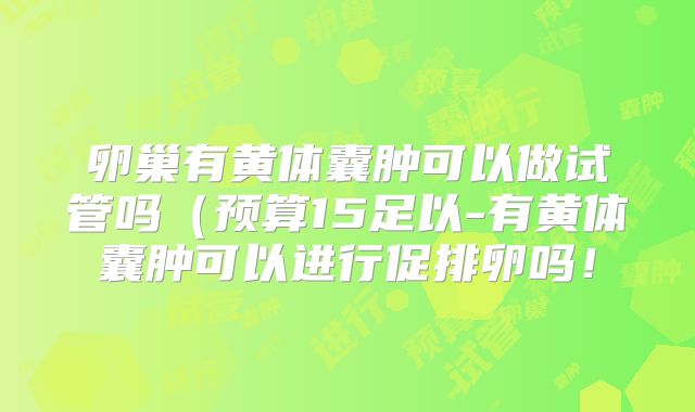 卵巢有黄体囊肿可以做试管吗（预算15足以-有黄体囊肿可以进行促排卵吗！
