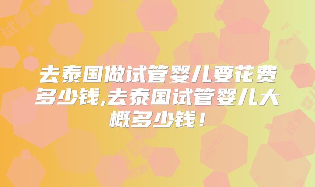 去泰国做试管婴儿要花费多少钱,去泰国试管婴儿大概多少钱!