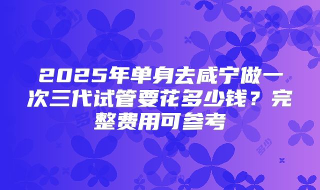 2025年单身去咸宁做一次三代试管要花多少钱?完整费用可参考