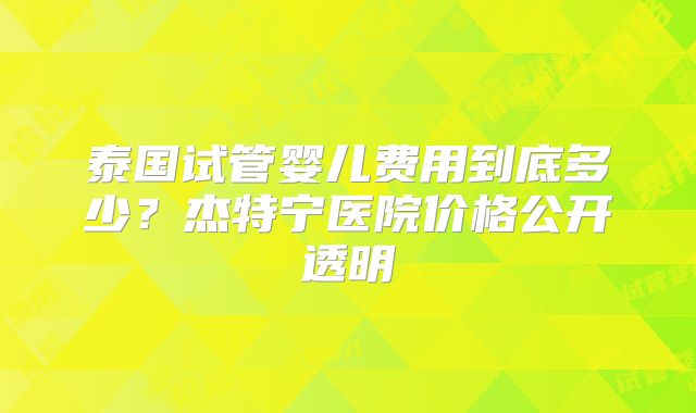 泰国试管婴儿费用到底多少？杰特宁医院价格公开透明