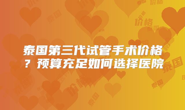 泰国第三代试管手术价格？预算充足如何选择医院