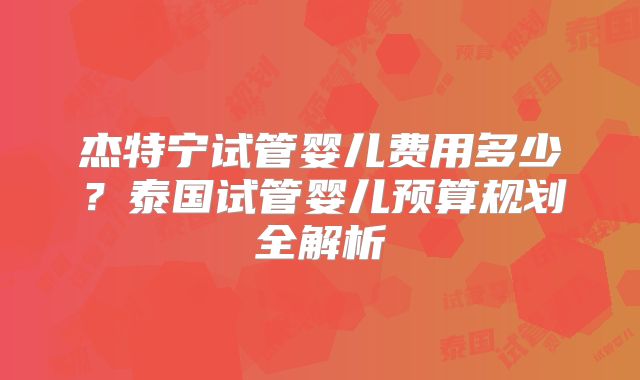 杰特宁试管婴儿费用多少？泰国试管婴儿预算规划全解析