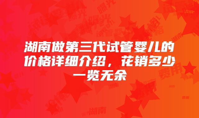 湖南做第三代试管婴儿的价格详细介绍，花销多少一览无余