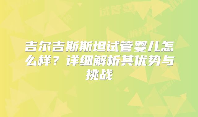 吉尔吉斯斯坦试管婴儿怎么样？详细解析其优势与挑战