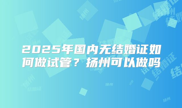 2025年国内无结婚证如何做试管?扬州可以做吗