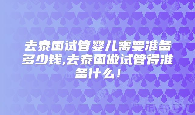 去泰国试管婴儿需要准备多少钱,去泰国做试管得准备什么!