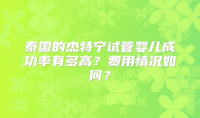 泰国的杰特宁试管婴儿成功率有多高?费用情况如何?