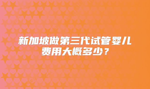 新加坡做第三代试管婴儿费用大概多少？