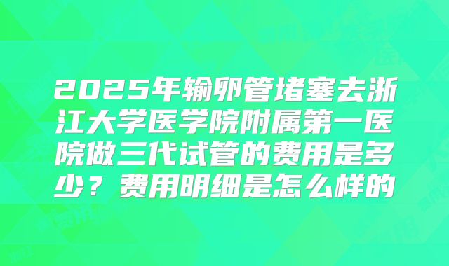 2025年输卵管堵塞去浙江大学医学院附属第一医院做三代试管的费用是多少？费用明细是怎么样的