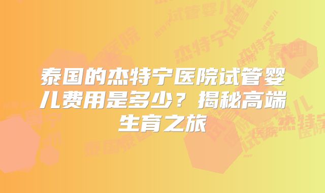 泰国的杰特宁医院试管婴儿费用是多少？揭秘高端生育之旅