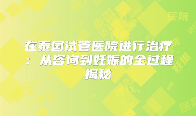 在泰国试管医院进行治疗:从咨询到妊娠的全过程揭秘