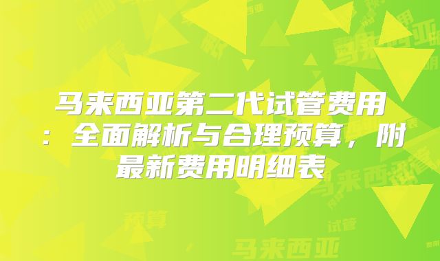 马来西亚第二代试管费用：全面解析与合理预算，附最新费用明细表