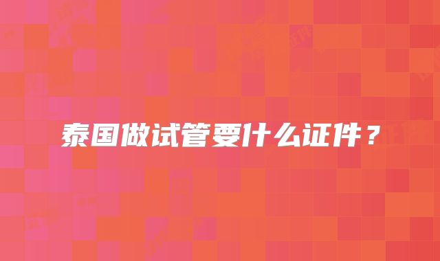 泰国做试管要什么证件？